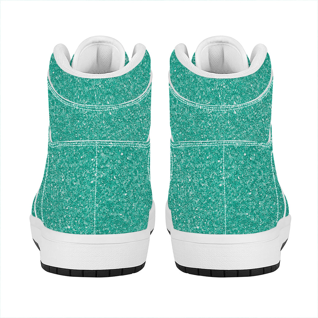 Turquoise (NOT Real) Glitter Print High Top Leather Sneakers