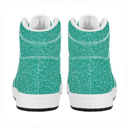 Turquoise (NOT Real) Glitter Print High Top Leather Sneakers