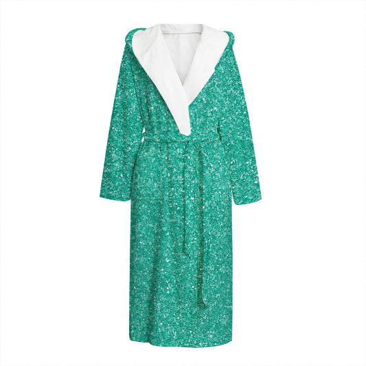 Turquoise (NOT Real) Glitter Print Hooded Bathrobe