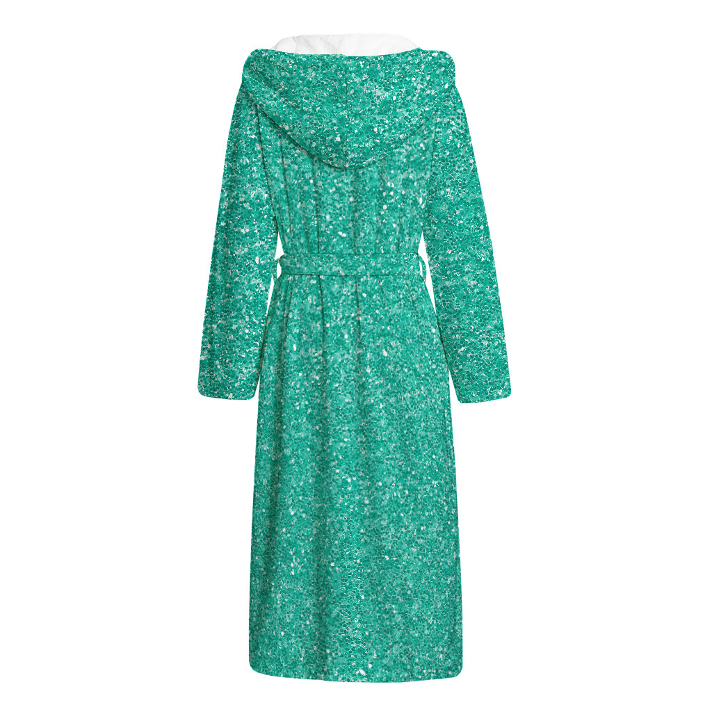 Turquoise (NOT Real) Glitter Print Hooded Bathrobe