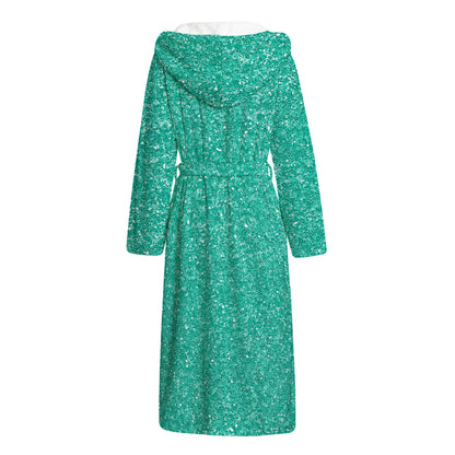 Turquoise (NOT Real) Glitter Print Hooded Bathrobe