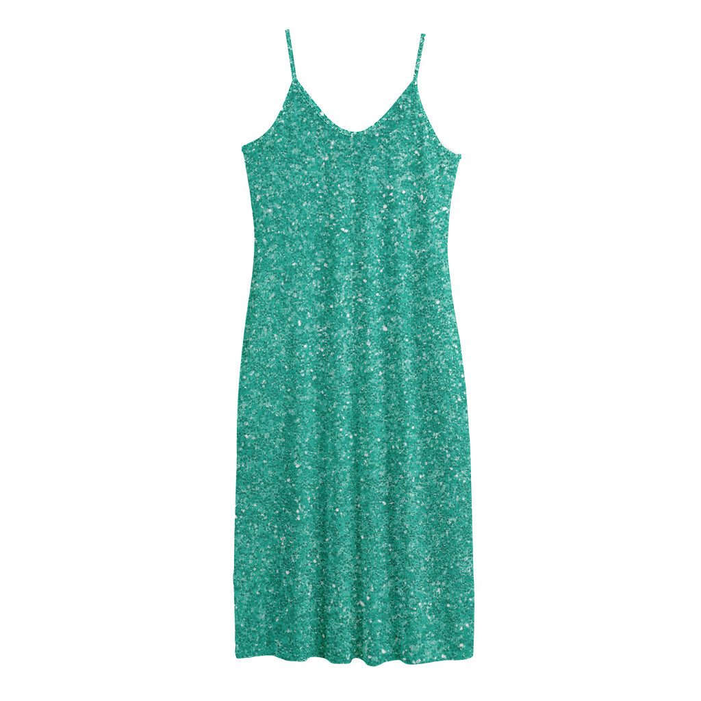 Turquoise (NOT Real) Glitter Print Jersey Midi Cami Dress