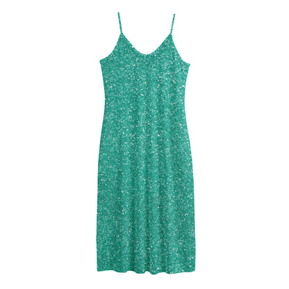 Turquoise (NOT Real) Glitter Print Jersey Midi Cami Dress