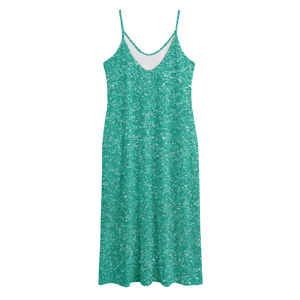 Turquoise (NOT Real) Glitter Print Jersey Midi Cami Dress
