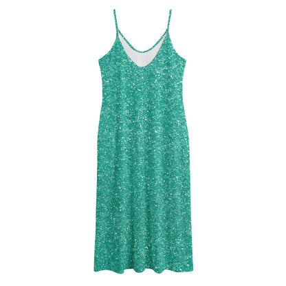Turquoise (NOT Real) Glitter Print Jersey Midi Cami Dress