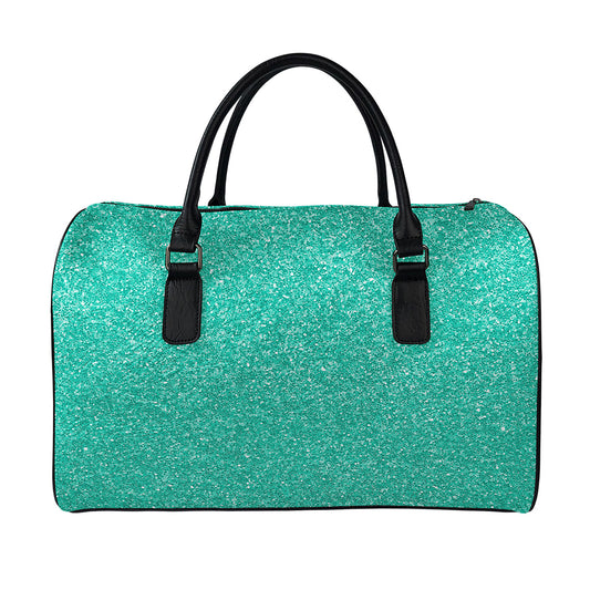 Turquoise (NOT Real) Glitter Print Leather Duffle Bag