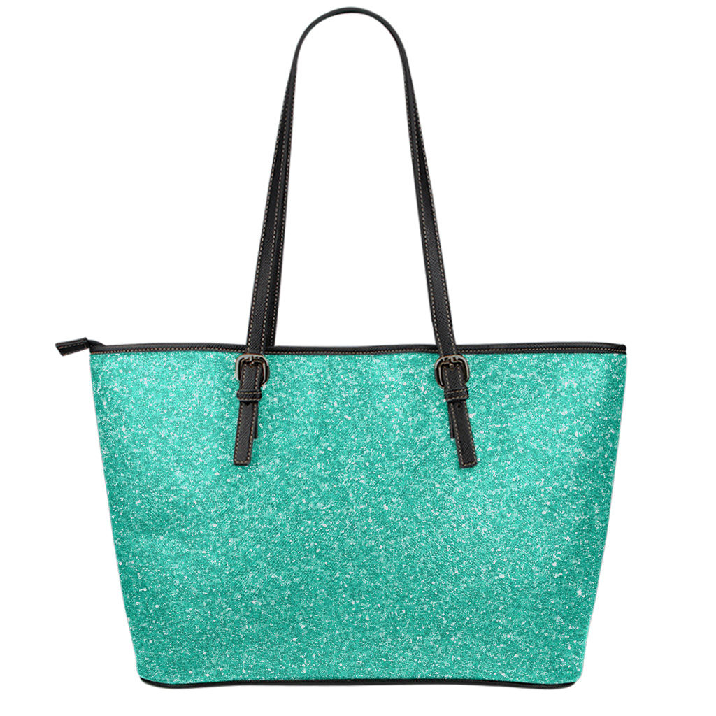 Turquoise (NOT Real) Glitter Print Leather Tote Bag