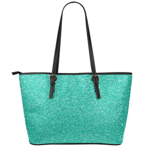 Turquoise (NOT Real) Glitter Print Leather Tote Bag