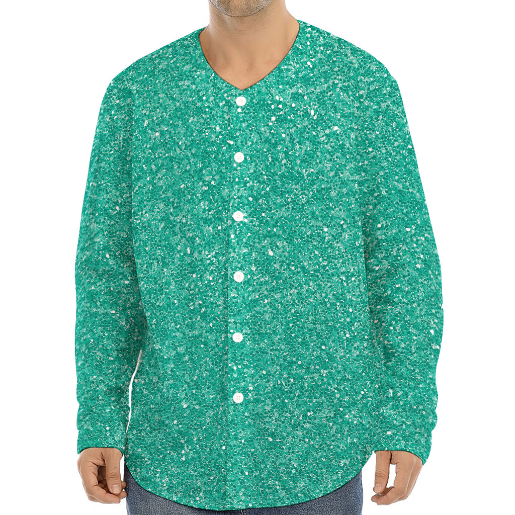 Turquoise (NOT Real) Glitter Print Long Sleeve Baseball Jersey