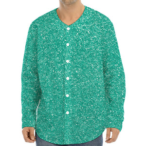 Turquoise (NOT Real) Glitter Print Long Sleeve Baseball Jersey