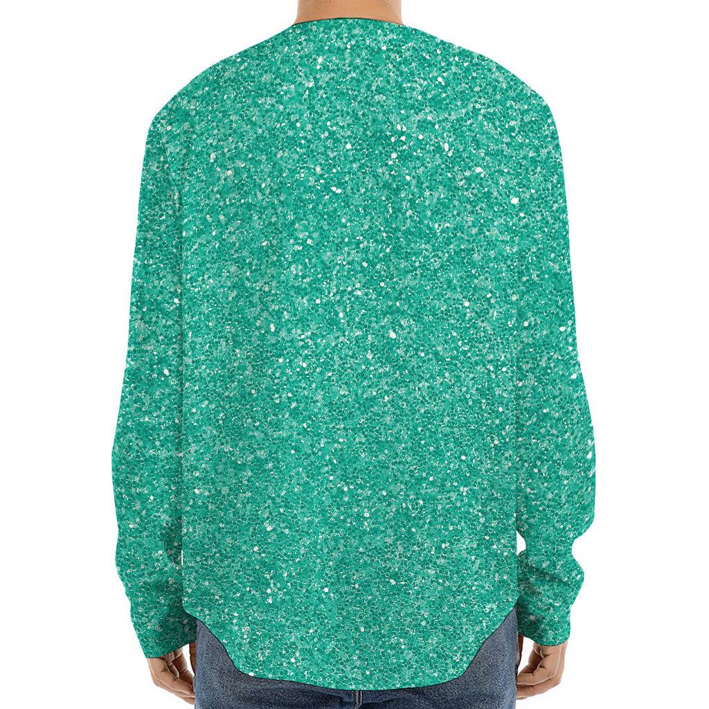 Turquoise (NOT Real) Glitter Print Long Sleeve Baseball Jersey