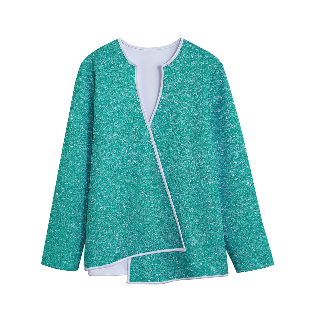 Turquoise (NOT Real) Glitter Print Long Sleeve Short Coat