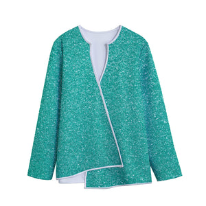 Turquoise (NOT Real) Glitter Print Long Sleeve Short Coat