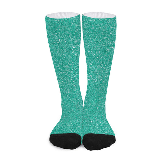 Turquoise (NOT Real) Glitter Print Long Socks
