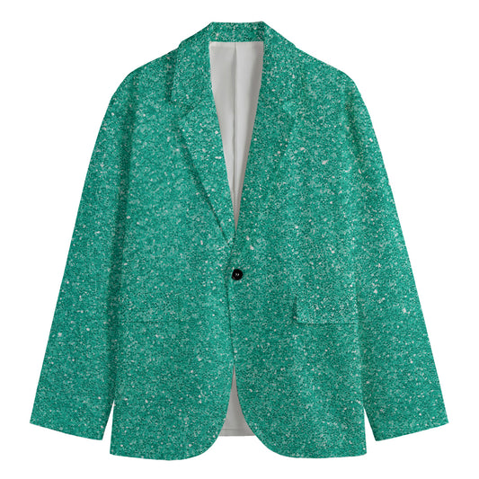 Turquoise (NOT Real) Glitter Print Men's Blazer