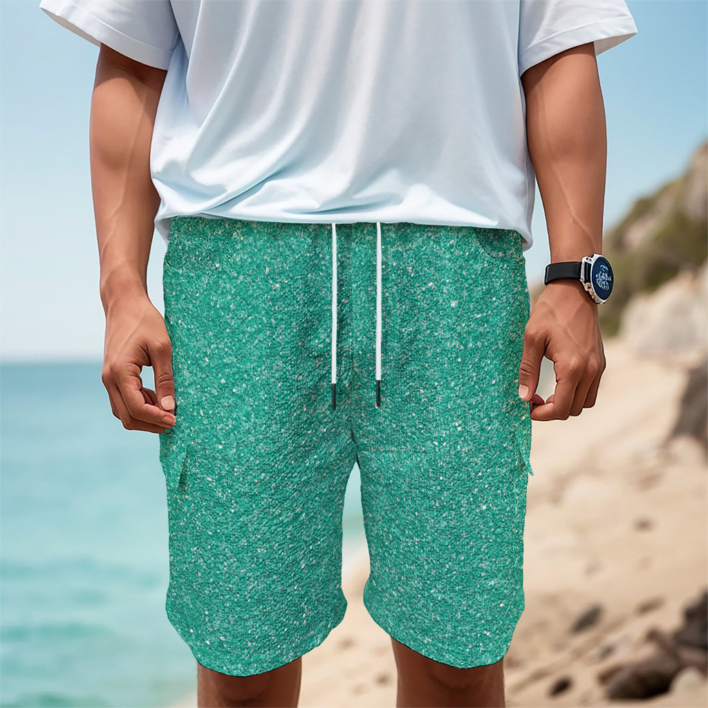 Turquoise (NOT Real) Glitter Print Men's Cargo Shorts