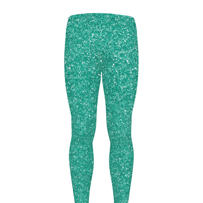 Turquoise (NOT Real) Glitter Print Men's leggings
