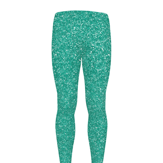Turquoise (NOT Real) Glitter Print Men's leggings