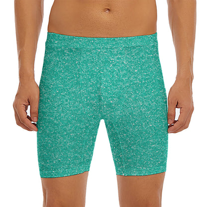 Turquoise (NOT Real) Glitter Print Men's Long Boxer Briefs