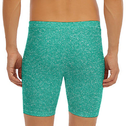 Turquoise (NOT Real) Glitter Print Men's Long Boxer Briefs
