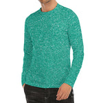 Turquoise (NOT Real) Glitter Print Men's Long Sleeve Rash Guard