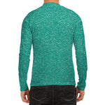 Turquoise (NOT Real) Glitter Print Men's Long Sleeve Rash Guard