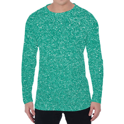 Turquoise (NOT Real) Glitter Print Men's Long Sleeve T-Shirt