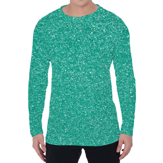 Turquoise (NOT Real) Glitter Print Men's Long Sleeve T-Shirt