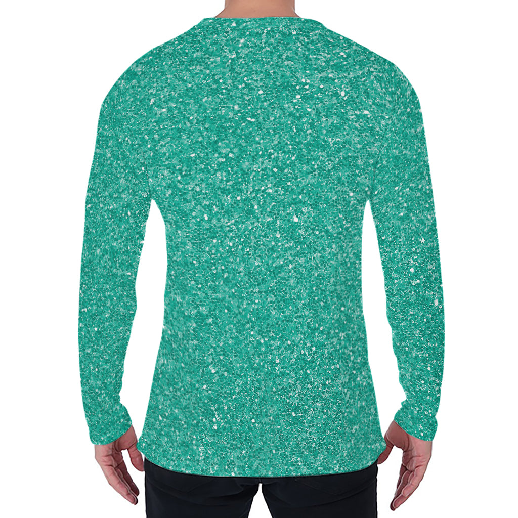 Turquoise (NOT Real) Glitter Print Men's Long Sleeve T-Shirt