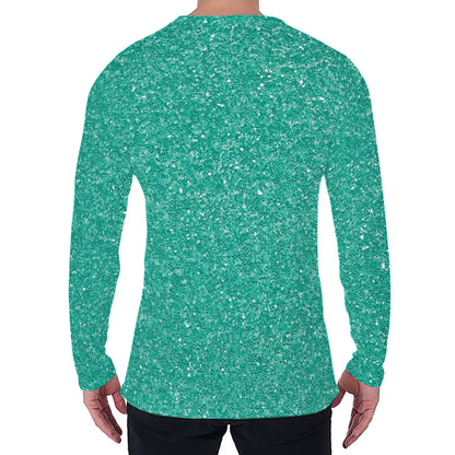 Turquoise (NOT Real) Glitter Print Men's Long Sleeve T-Shirt