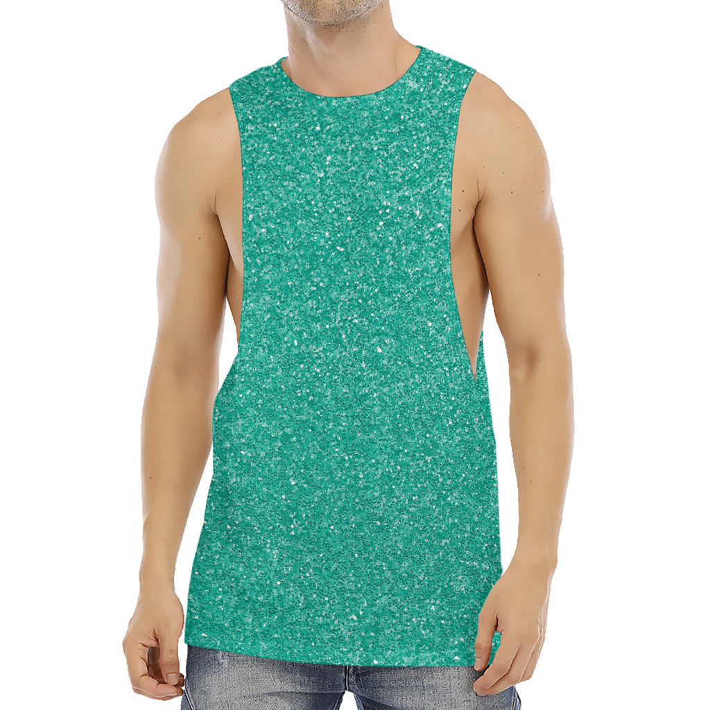 Turquoise (NOT Real) Glitter Print Men's Muscle Tank Top
