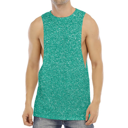 Turquoise (NOT Real) Glitter Print Men's Muscle Tank Top