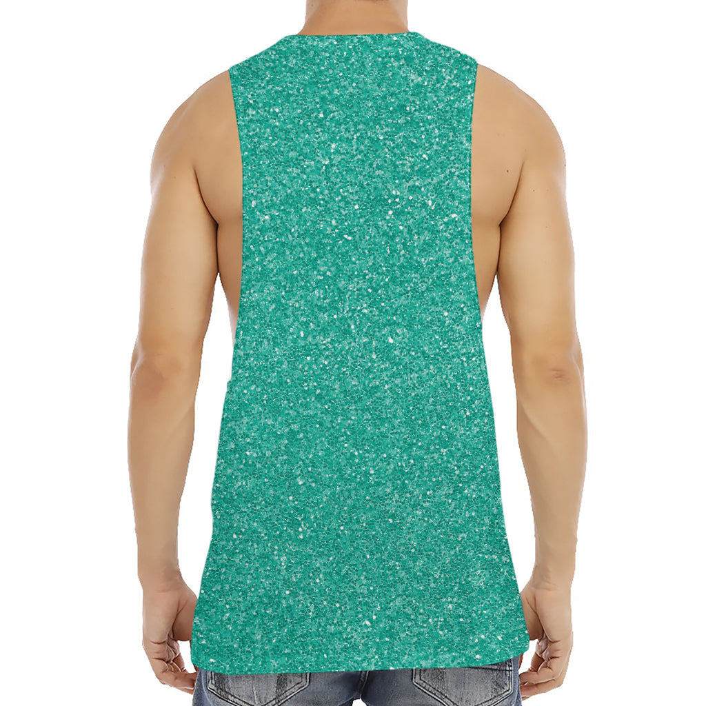 Turquoise (NOT Real) Glitter Print Men's Muscle Tank Top