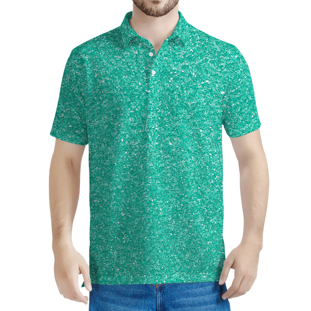 Turquoise (NOT Real) Glitter Print Men's Polo Shirt