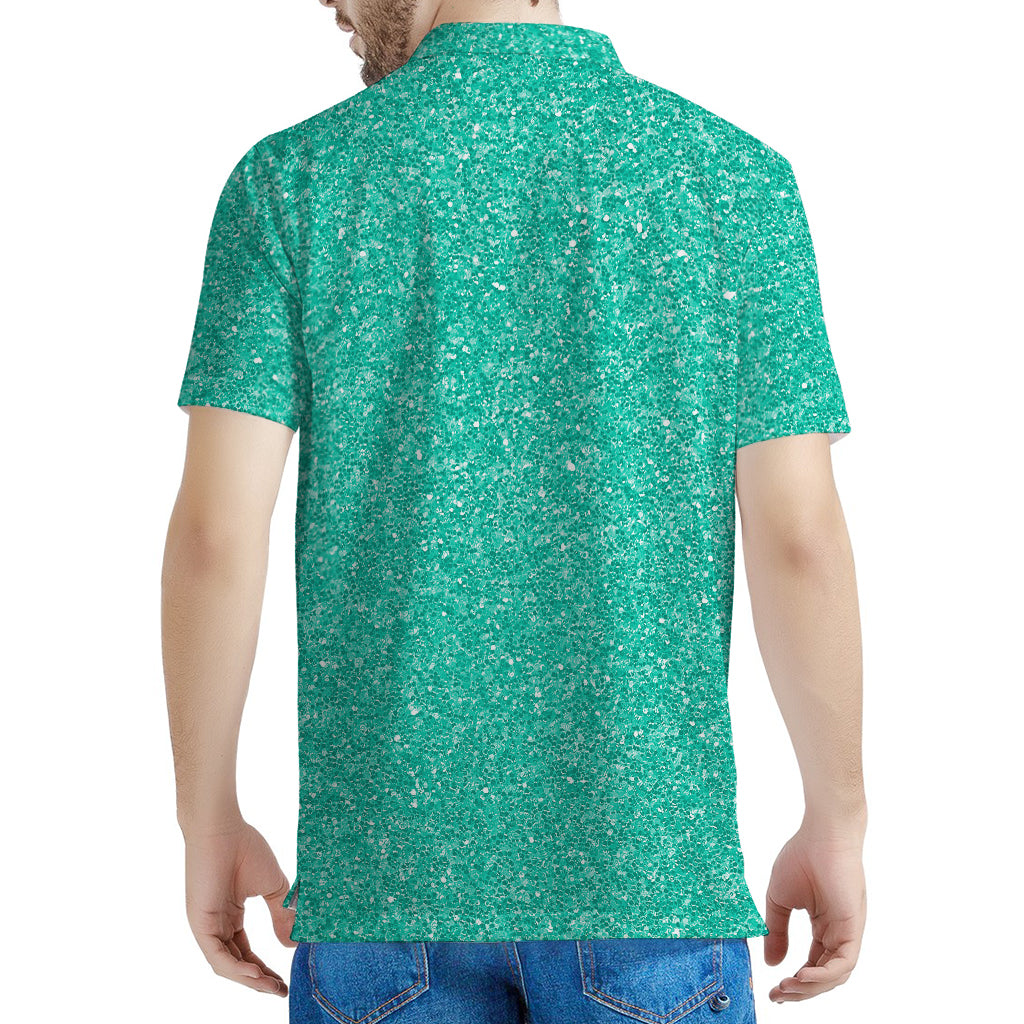 Turquoise (NOT Real) Glitter Print Men's Polo Shirt