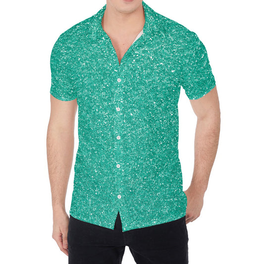 Turquoise (NOT Real) Glitter Print Men's Shirt