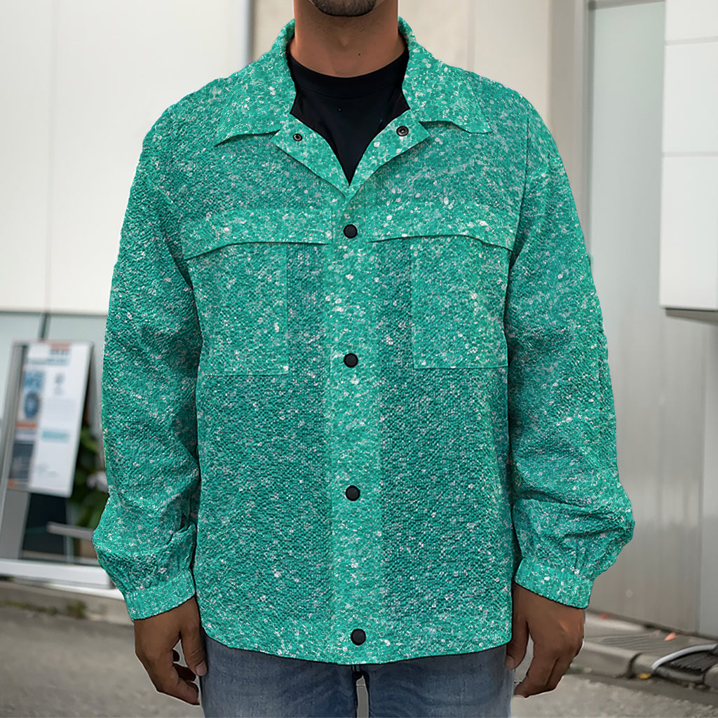 Turquoise (NOT Real) Glitter Print Men's Shirt Jacket