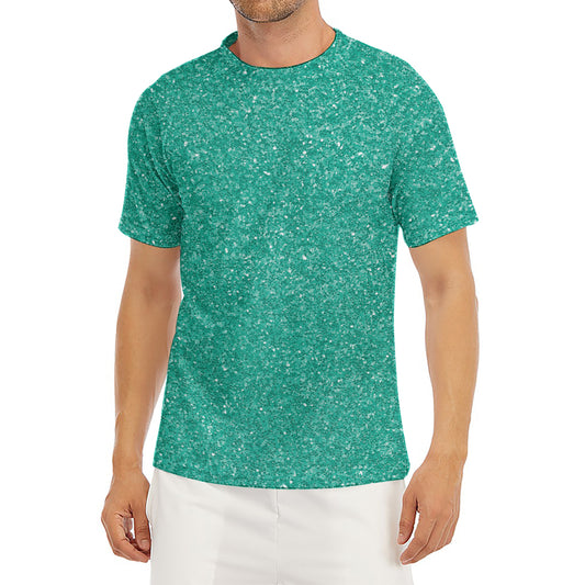 Turquoise (NOT Real) Glitter Print Men's Short Sleeve Rash Guard