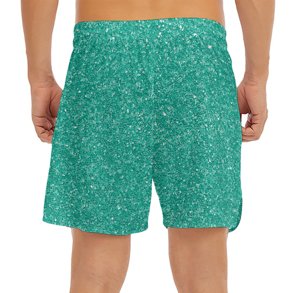 Turquoise (NOT Real) Glitter Print Men's Split Running Shorts