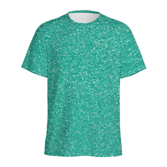 Turquoise (NOT Real) Glitter Print Men's Sports T-Shirt
