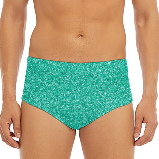 Turquoise (NOT Real) Glitter Print Men's Triangle Swim Briefs
