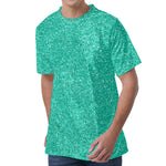 Turquoise (NOT Real) Glitter Print Men's Velvet T-Shirt
