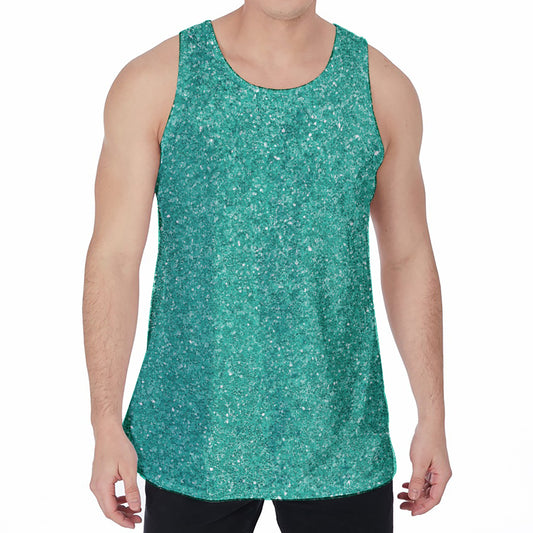 Turquoise (NOT Real) Glitter Print Men's Velvet Tank Top