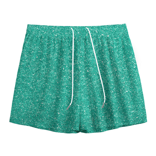 Turquoise (NOT Real) Glitter Print Mesh Shorts