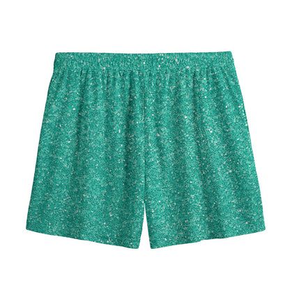 Turquoise (NOT Real) Glitter Print Mesh Shorts