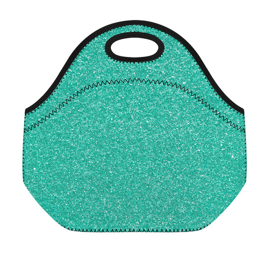 Turquoise (NOT Real) Glitter Print Neoprene Lunch Bag
