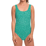 Turquoise (NOT Real) Glitter Print One Piece Swimsuit