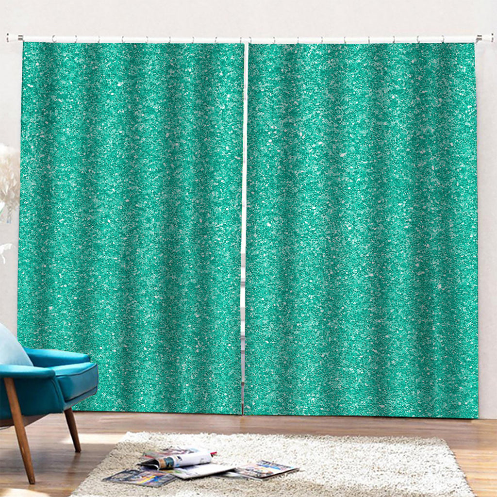 Turquoise (NOT Real) Glitter Print Pencil Pleat Curtains