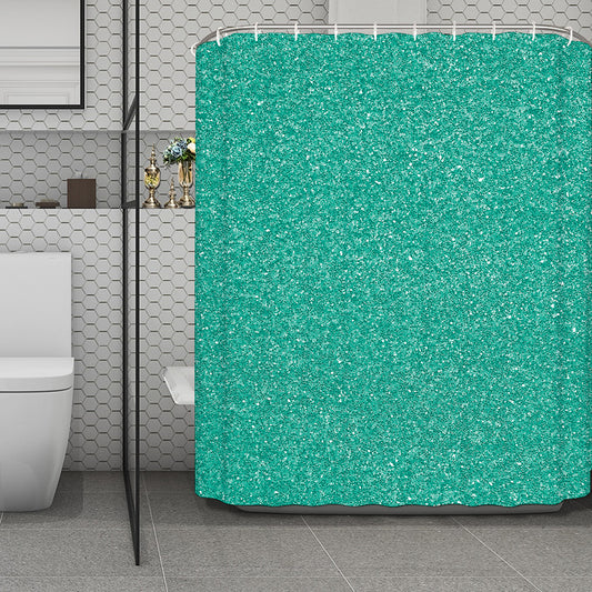 Turquoise (NOT Real) Glitter Print Polyester Shower Curtain