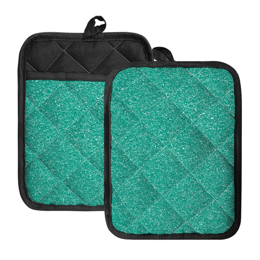 Turquoise (NOT Real) Glitter Print Pot Holders With Pocket